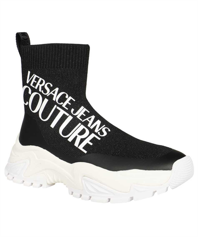 Shop Versace Jeans Couture Knitted Sock-sneakers In Black