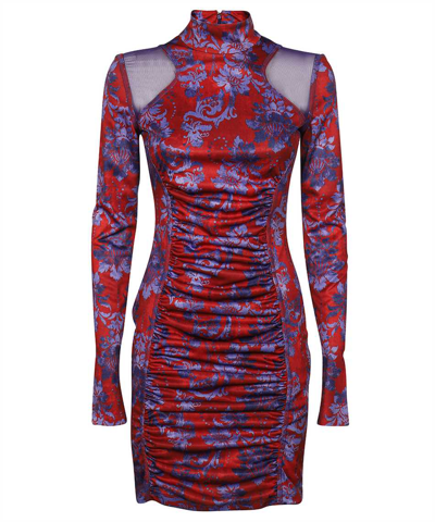 Versace Jeans Couture Floral Ruched Mini Bodycon Dress In Pink