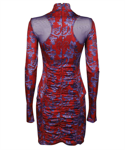 Versace Jeans Couture Floral Ruched Mini Bodycon Dress In Pink