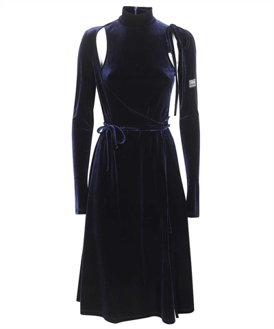Shop Versace Jeans Couture Velvet Dress In Blue