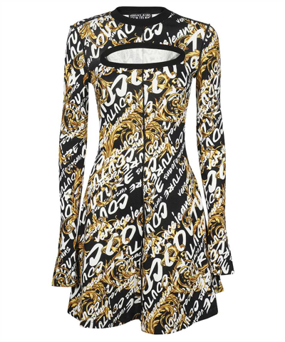 Shop Versace Jeans Couture Printed Cotton Dress In Black