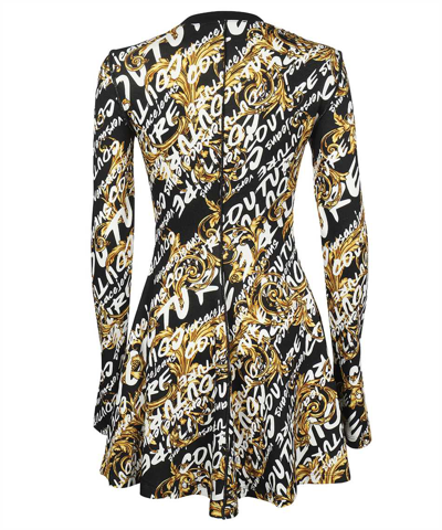 Shop Versace Jeans Couture Printed Cotton Dress In Black