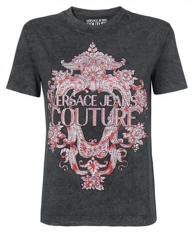 Versace Jeans Couture Embellished Baroque-print T-shirt In Grey