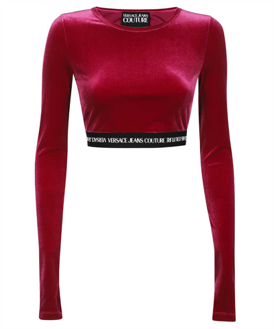 Shop Versace Jeans Couture Long Sleeve Crop Top In Red