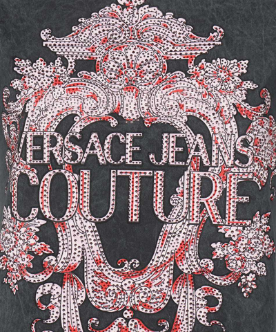 Versace Jeans Couture Embellished Baroque-print T-shirt In Grey