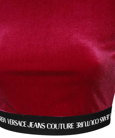 Shop Versace Jeans Couture Long Sleeve Crop Top In Red