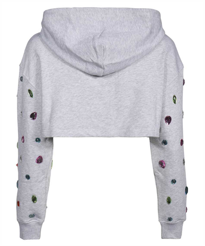 Msgm Crystal-embellished Hoodie In Grey