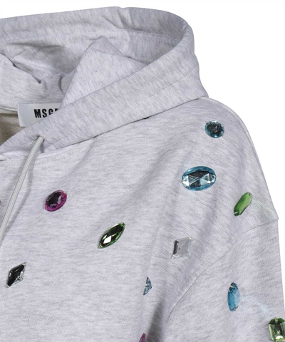 Msgm Crystal-embellished Hoodie In Grey