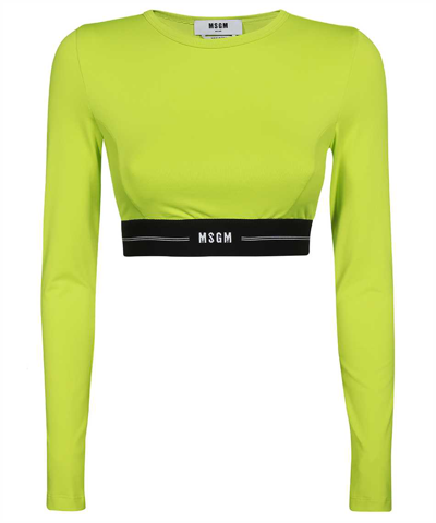 Shop Msgm Long Sleeve Crop Top In Green
