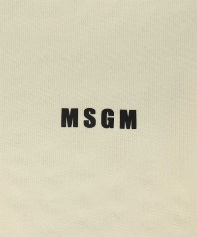 Msgm Cotton Hoodie In Ecru