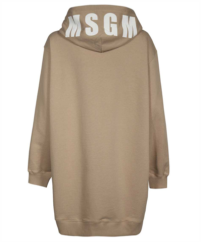 Msgm Logo Hooded Dress In Beige