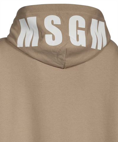 Msgm Logo Hooded Dress In Beige