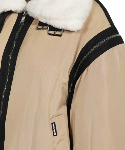 Karl Lagerfeld X Cara Delevingne Faux-shearling Trim Jacket In Sand