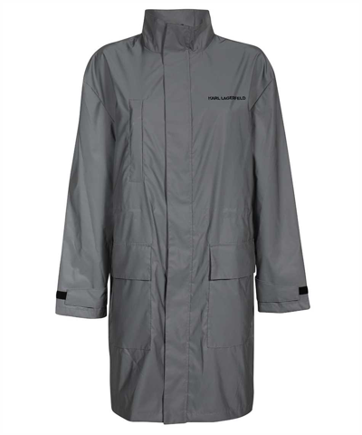 Karl Lagerfeld Long-sleeved Windbreaker Coat In Silver