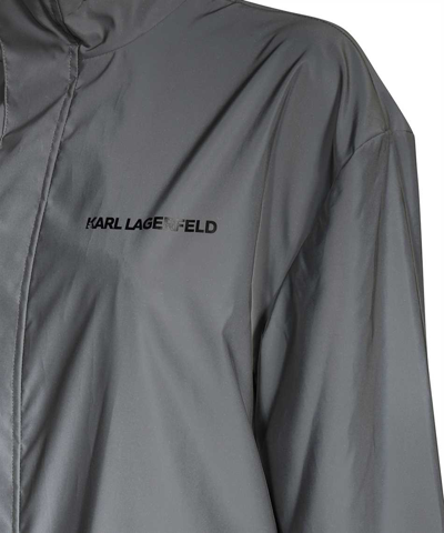Karl Lagerfeld Long-sleeved Windbreaker Coat In Silver