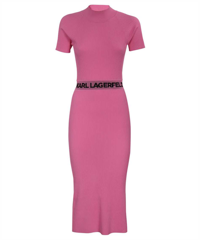 Shop Karl Lagerfeld Knitted Dress In Pink