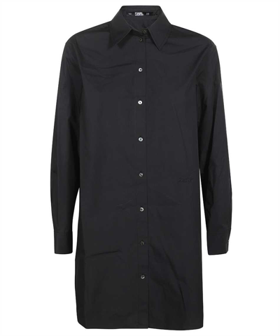 Shop Karl Lagerfeld Long Cotton Shirt In Black