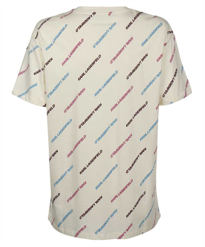Shop Karl Lagerfeld Cotton T-shirt With All Over Logo In Beige