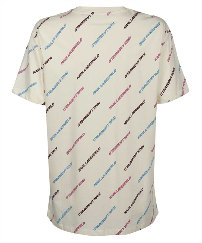 Karl Lagerfeld Cotton T-shirt With All Over Logo In Beige