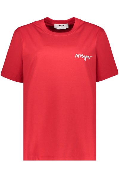 Shop Msgm Cotton T-shirt In Red