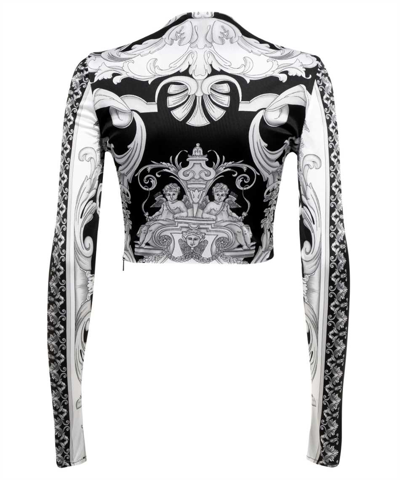 Shop Versace Long Sleeve Crop Top In Black
