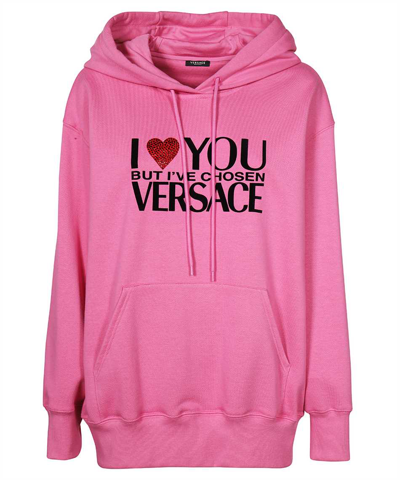 Shop Versace Cotton Hoodie In Pink