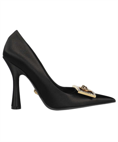 Shop Versace Leather Pumps In Black