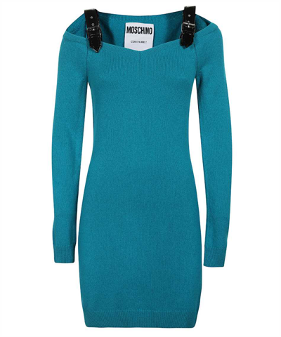 Shop Moschino Wool-blend Dress In Green