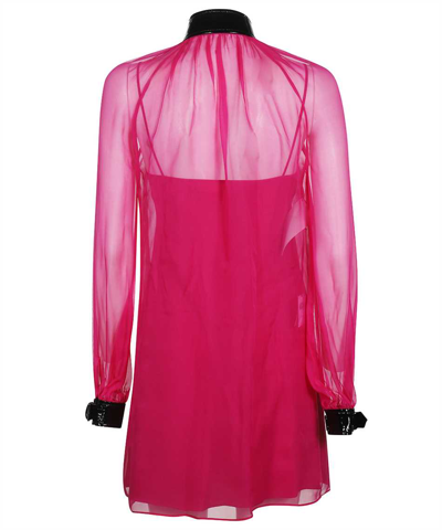 Shop Moschino Silk Mini Dress In Fuchsia