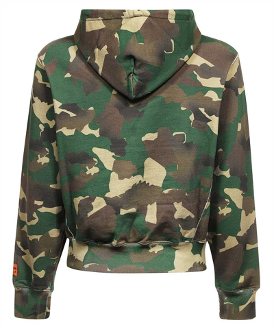 Heron Preston Camouflage Effect Hoodie With Patch Pocket In Green