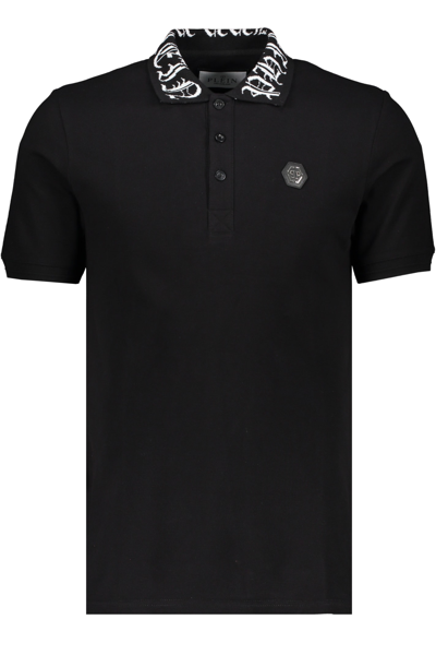 Shop Philipp Plein Short Sleeve Cotton Polo Shirt In Black