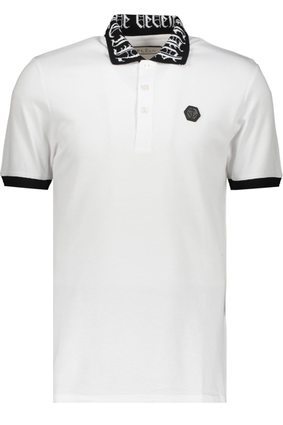 Shop Philipp Plein Short Sleeve Cotton Polo Shirt In White