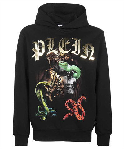 Philipp Plein Graphic Print Cotton Hoodie In Black