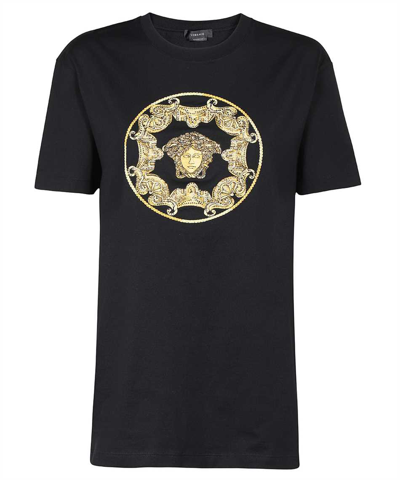 Shop Versace Logo Cotton T-shirt In Black