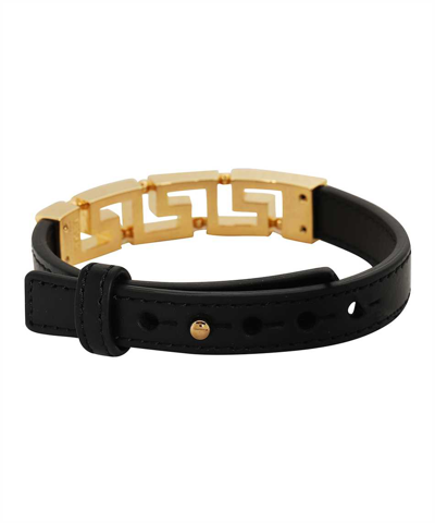 Shop Versace Leather Bracelet In Black