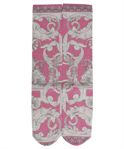 Versace Baroque Pattern-print Socks In Fuchsia