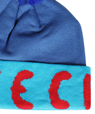 Shop Icecream Knitted Wool Beanie With Pom-pom In Blue