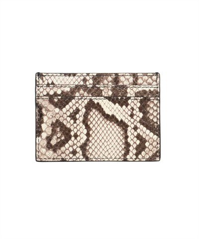 Shop Moschino Leather Card Holder In Beige