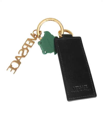Shop Versace Leather Keyring In Multicolor