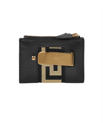 Versace Calf Leather Wallet In Black