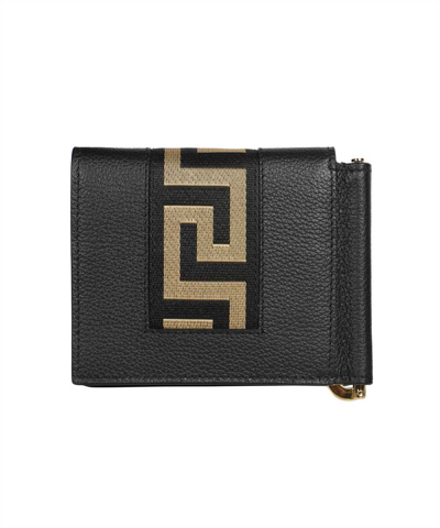 Shop Versace Leather Flap-over Wallet In Black