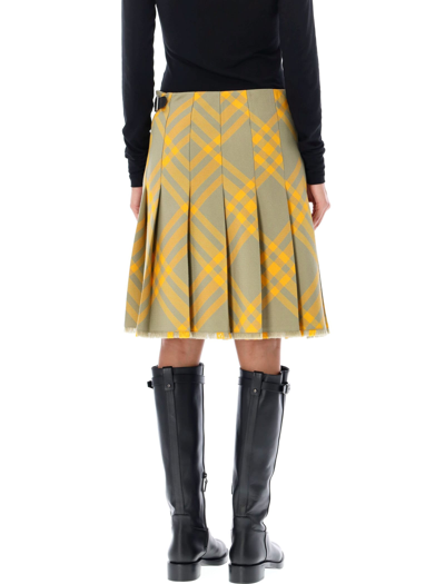 Shop Burberry Check Wool Blend Kilt In Hunter Yellow Check