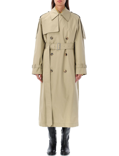 Shop Burberry Long Castleford Trench Coat In Hunter Beige/yellow Check