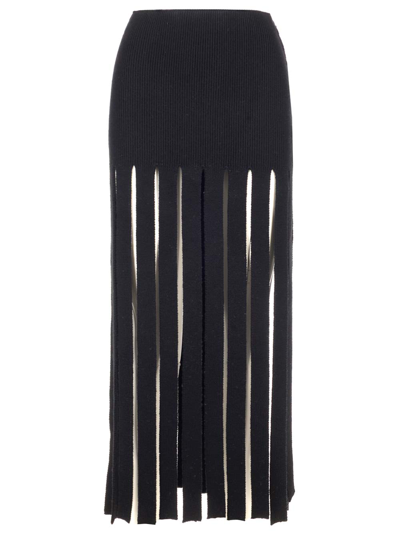Shop Alanui Fringed Midi Skirt In Black