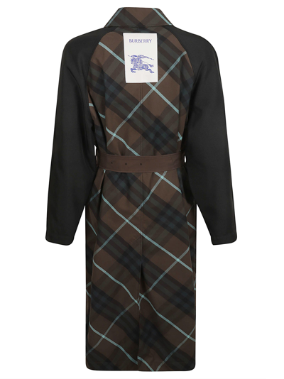 Shop Burberry Check Belted Long Coat In Otter
