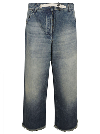 Shop Moncler Genius Cropped Buttoned Jeans In Dark Blue