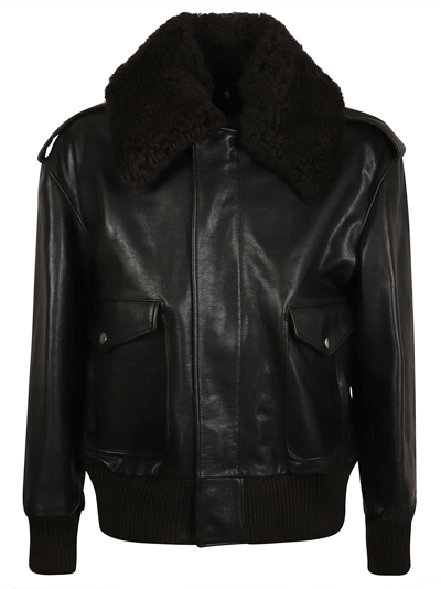 Shop Burberry Concealed Leather Jacket In Otter