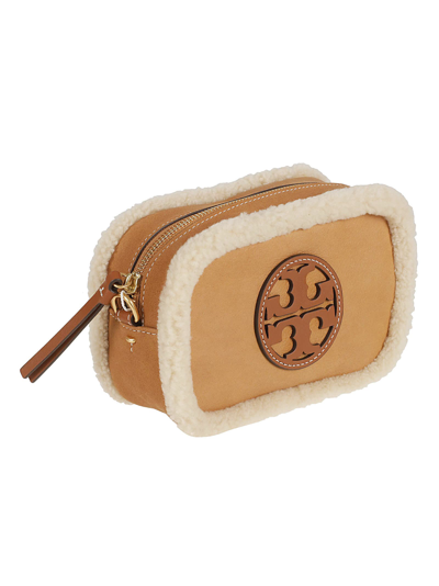 Shop Tory Burch Miller Shearling Mini Shoulder Bag In Brown