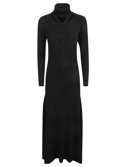 Shop Fabiana Filippi Ribbed Long Dress In Black