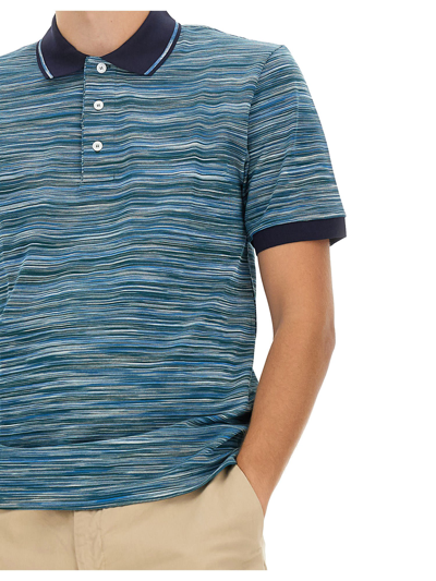 Shop Missoni Polo Shirt With Zig Zag Pattern In Azzurro